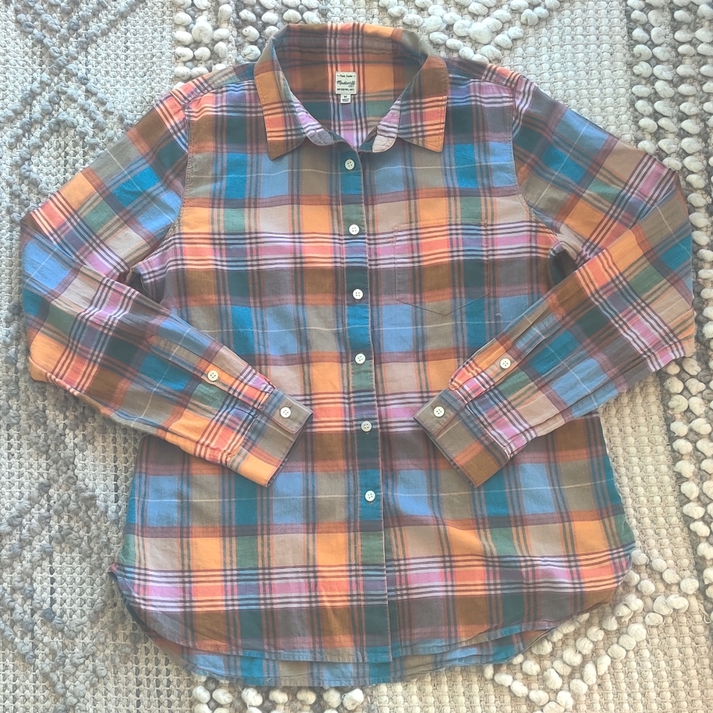 Madewell Plaid Button-Down Shirt in Blue, Orange, Pink, Green